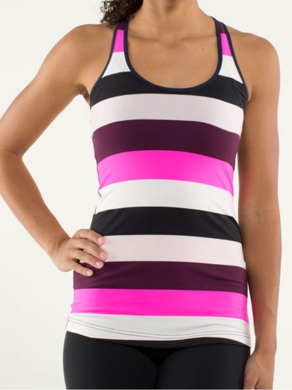 Lululemon Cool Racerback Pow Stripe Raspberry Glo Light / Inkwell Size 2